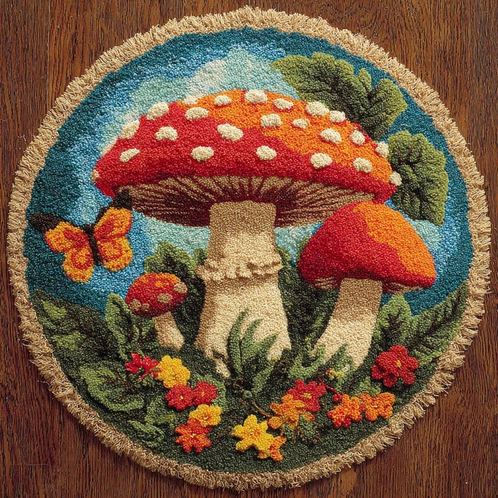 AMBATTERY Latch Hook Kits for Adults,Latch Hook Rug Kit,Mushroom Butterfly