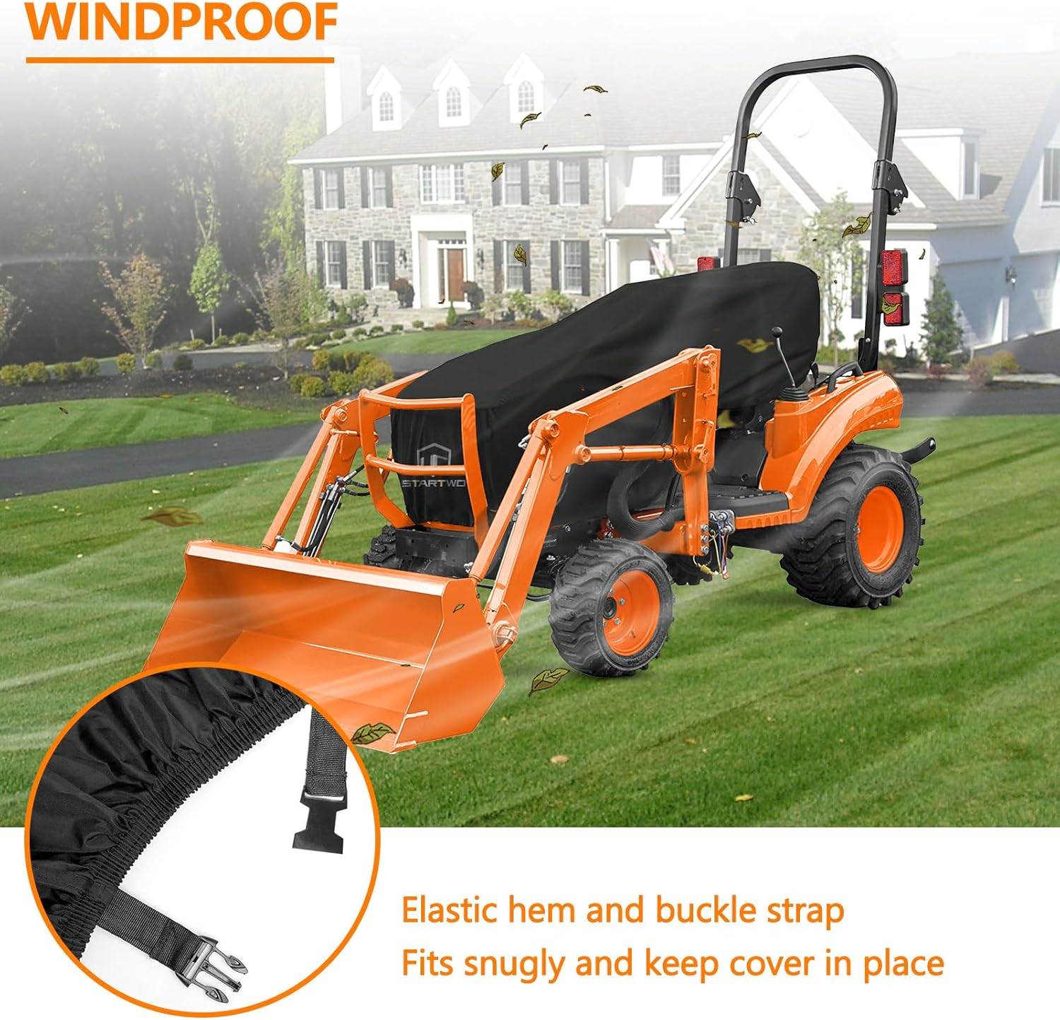 STARTWO Tractor Cover Watrproof Heavy Duty, Tear-Resistant Anti-UV Compact Utility Tractor Cowling Cover with Buckle, Compatible with Kubota,Bobcat,Mahindra,John Deere and More