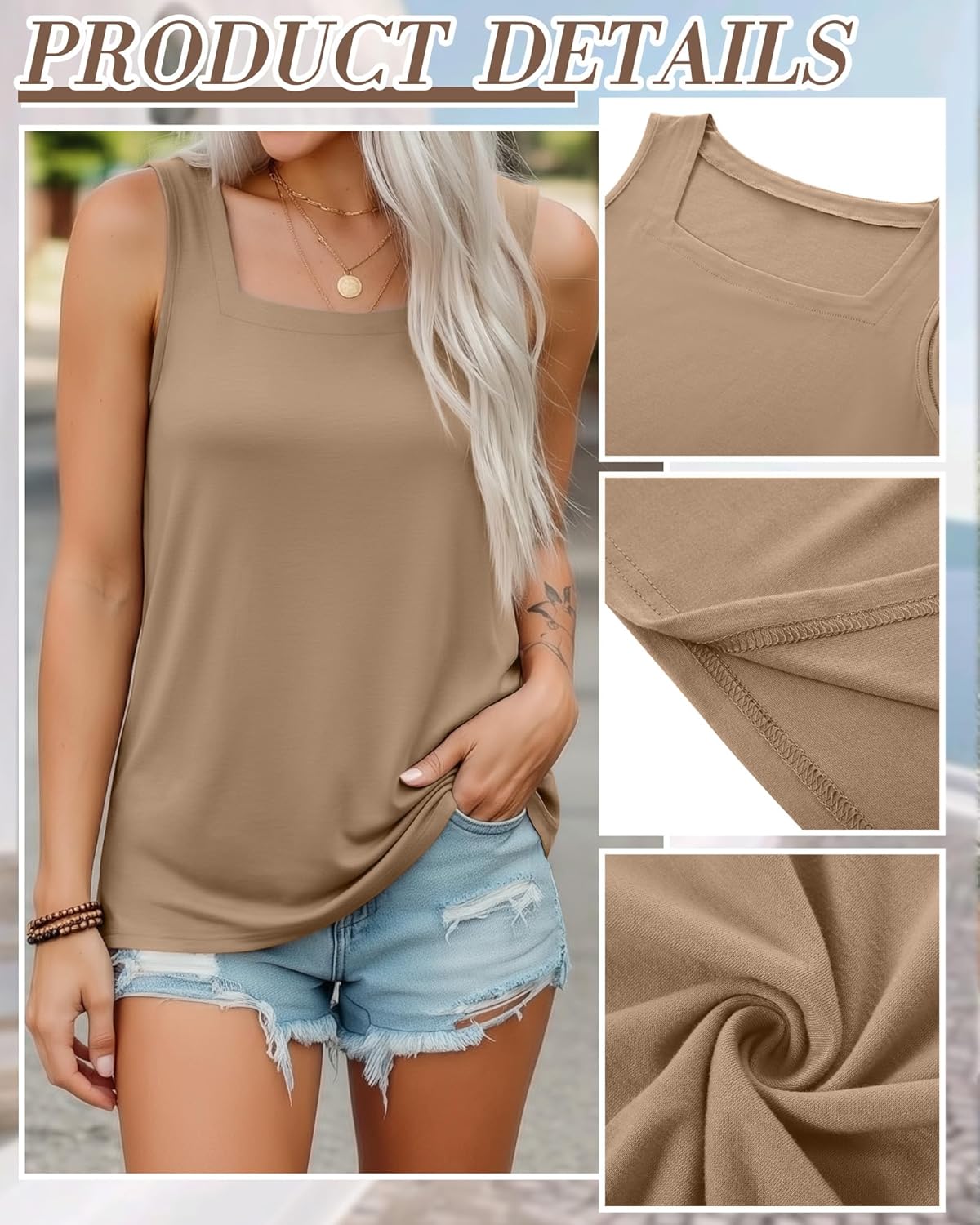 Riyiper 4 Pack Summer Women's Tank Tops Multipack Sleeveless Shirts Loose Fit Square Neck Tanks - Image 5