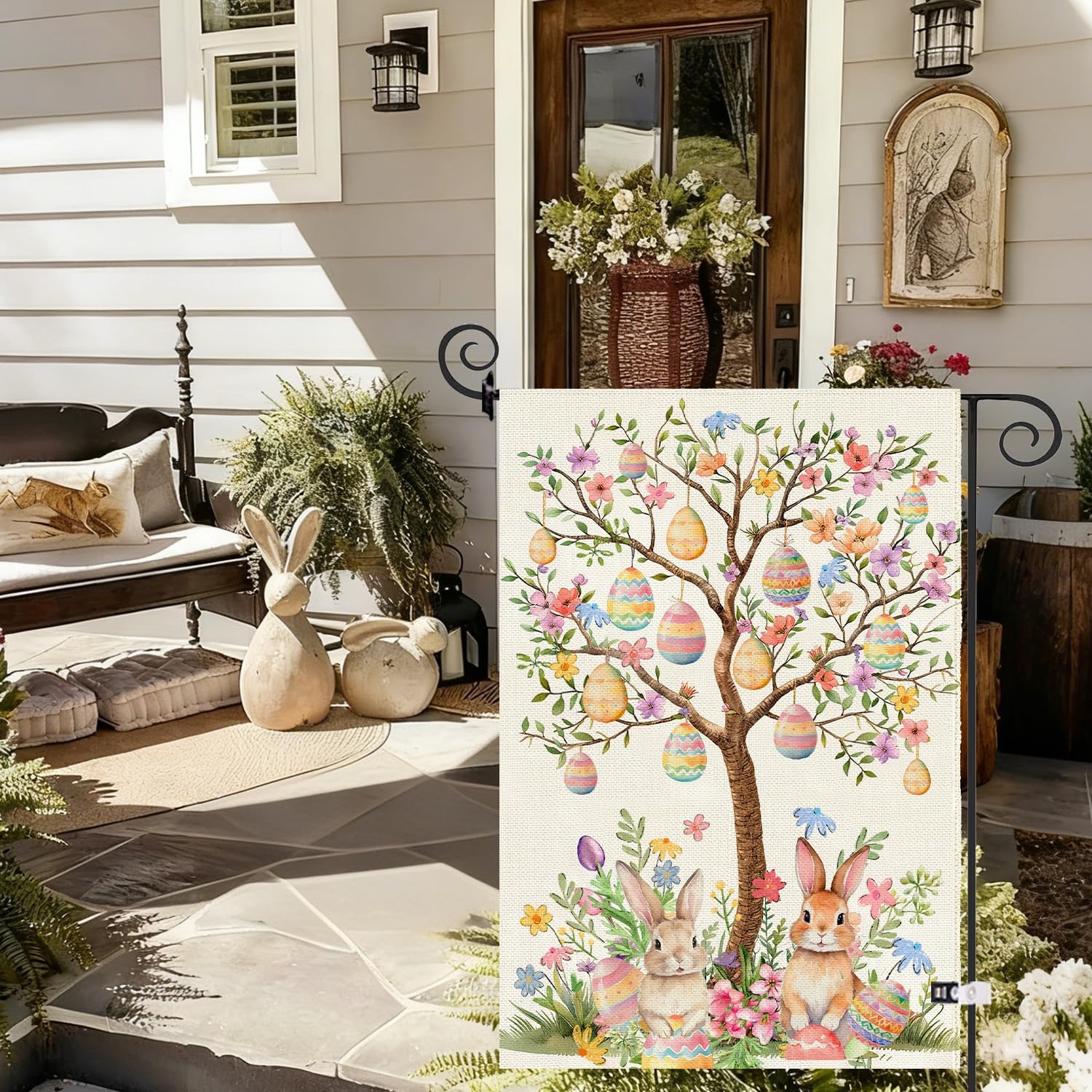 Baccessor Happy Easter Garden Flag 12x18 Inch Double Sided Outside,Easter Eggs Tree Bunny Holiday Yard Outdoor Flag - Image 5