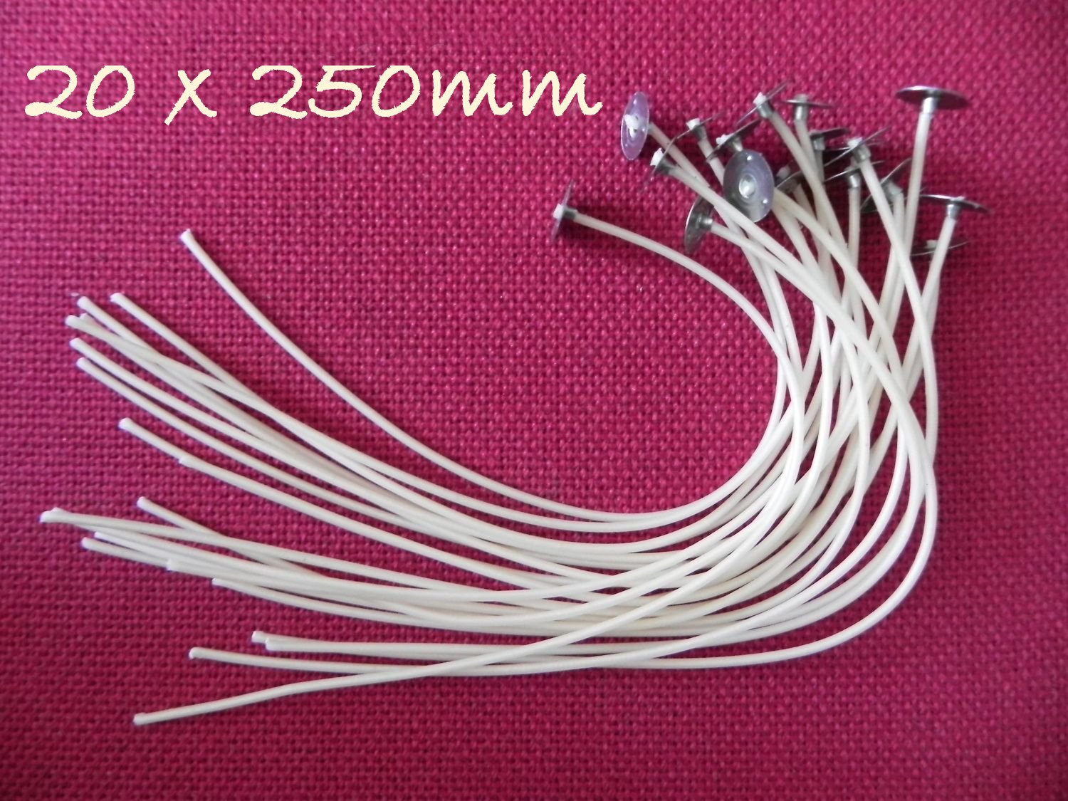 20 x 250mm Long Pre Waxed Wicks For Candle Making with Sustainers