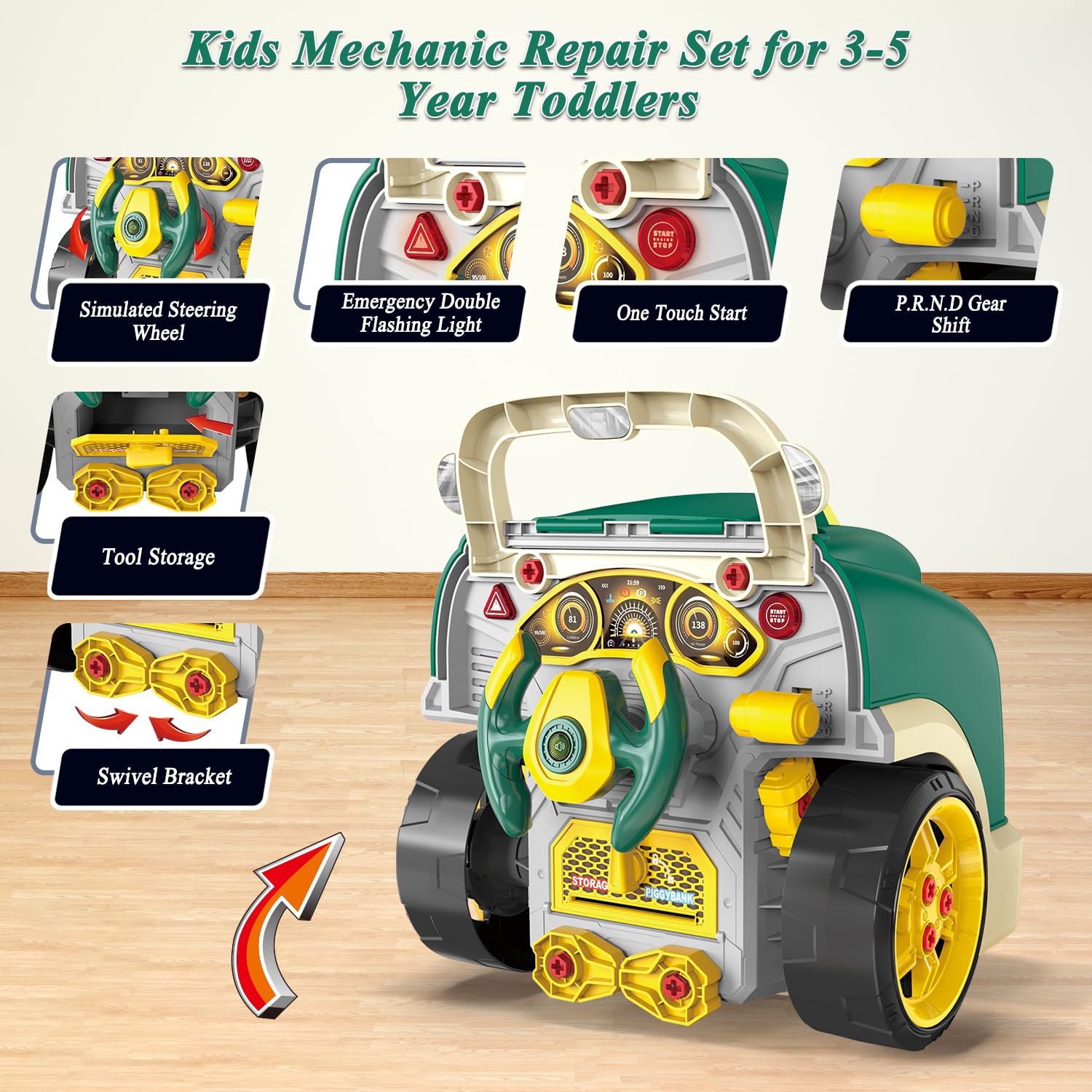 Toddler Car Engine Toy, 60-Piece Set, Children's Car Repair Kit