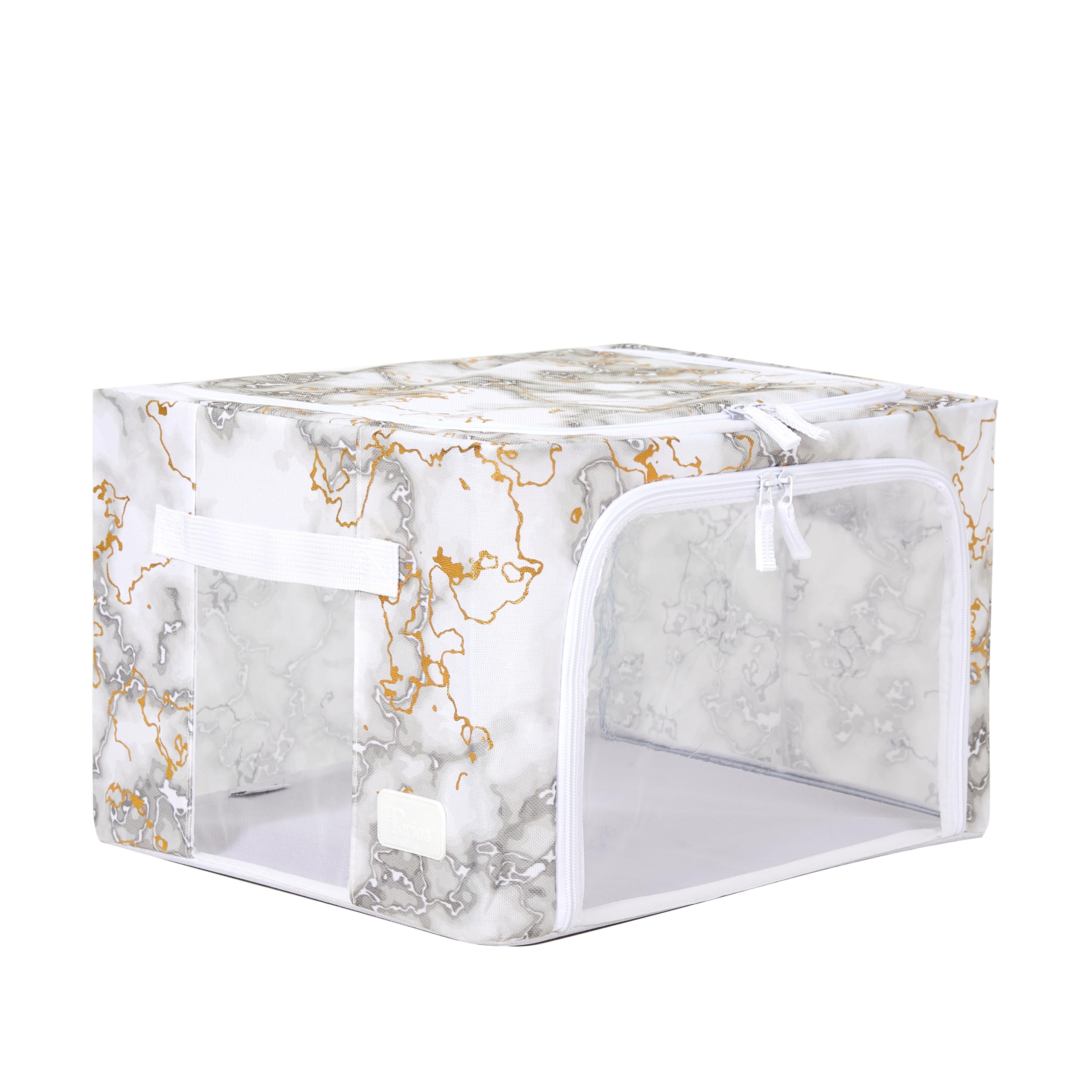 Periea ‘Beau’ Folding Collapsible Stackable Fabric Home Storage Boxes with Steel Frames (Black Grey Floral, Large) — view 29