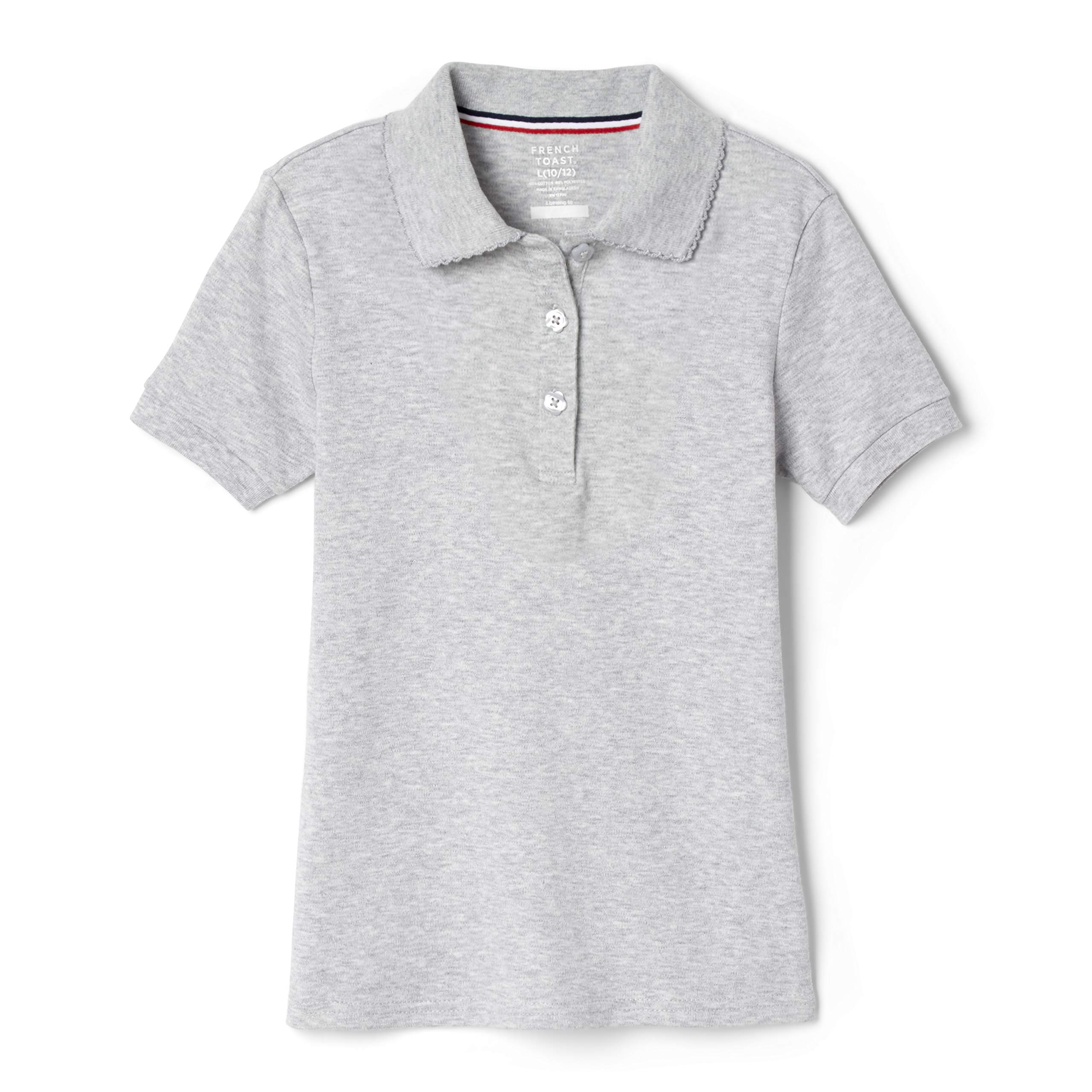French Toast Girls Picot Collar Polo Short Sleeve Shirt Kids Standard Plus Size Heather Gray 10-12