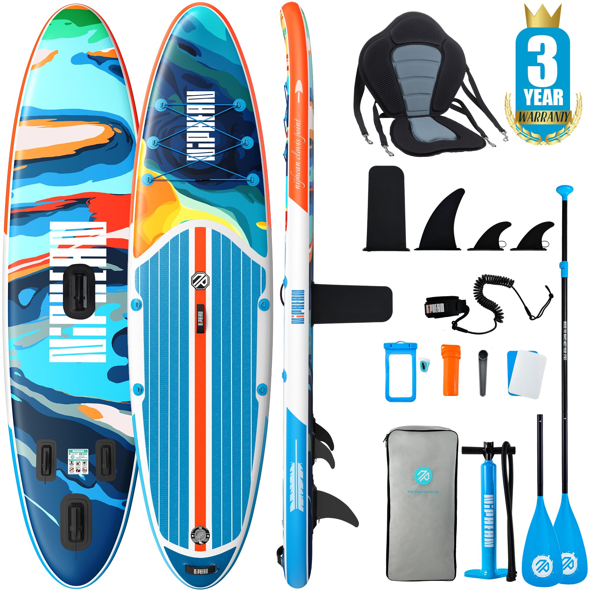Niphean SUP Gonfiabile Adulti con Tutti gli Accessori, 320cm Stand up Paddle Gonfiabile per Tutti i Livelli, Paddle Board con Capacità di 200kg per 2 Persone, Tavola da SUP Gonfiabile con Sedia