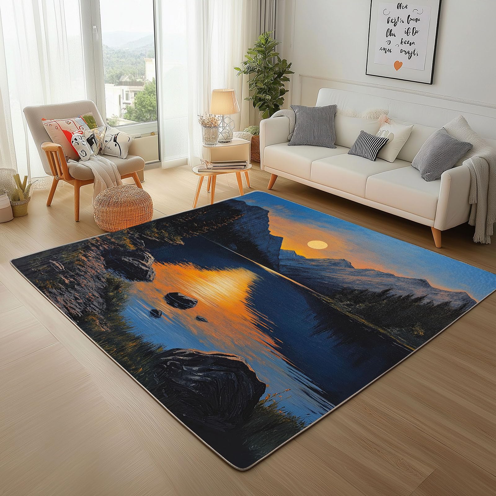 Tapis antidérapant 160x230cm grand tapis lavable pour salon et chambre coucher de soleil