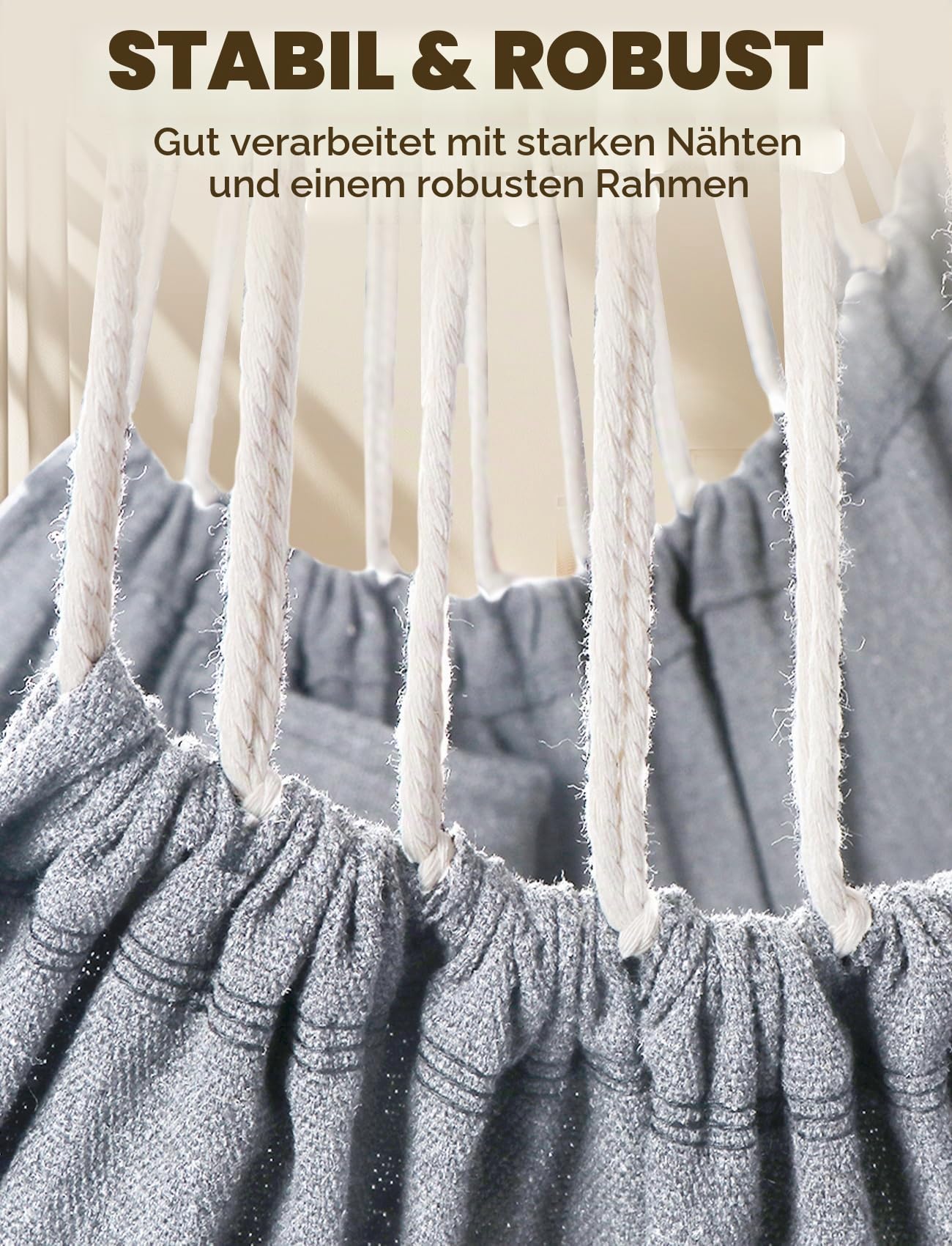 Chihee Hängesessel Hängende Schaukel 2 Sitzkissen enthalten,Starke Gurtbänder und Haken Einfach hängen Hängesessel aus weichem Baumwollgewebe Seitentasche Groß Quaste Stuhlset Komfort drinnen draußen