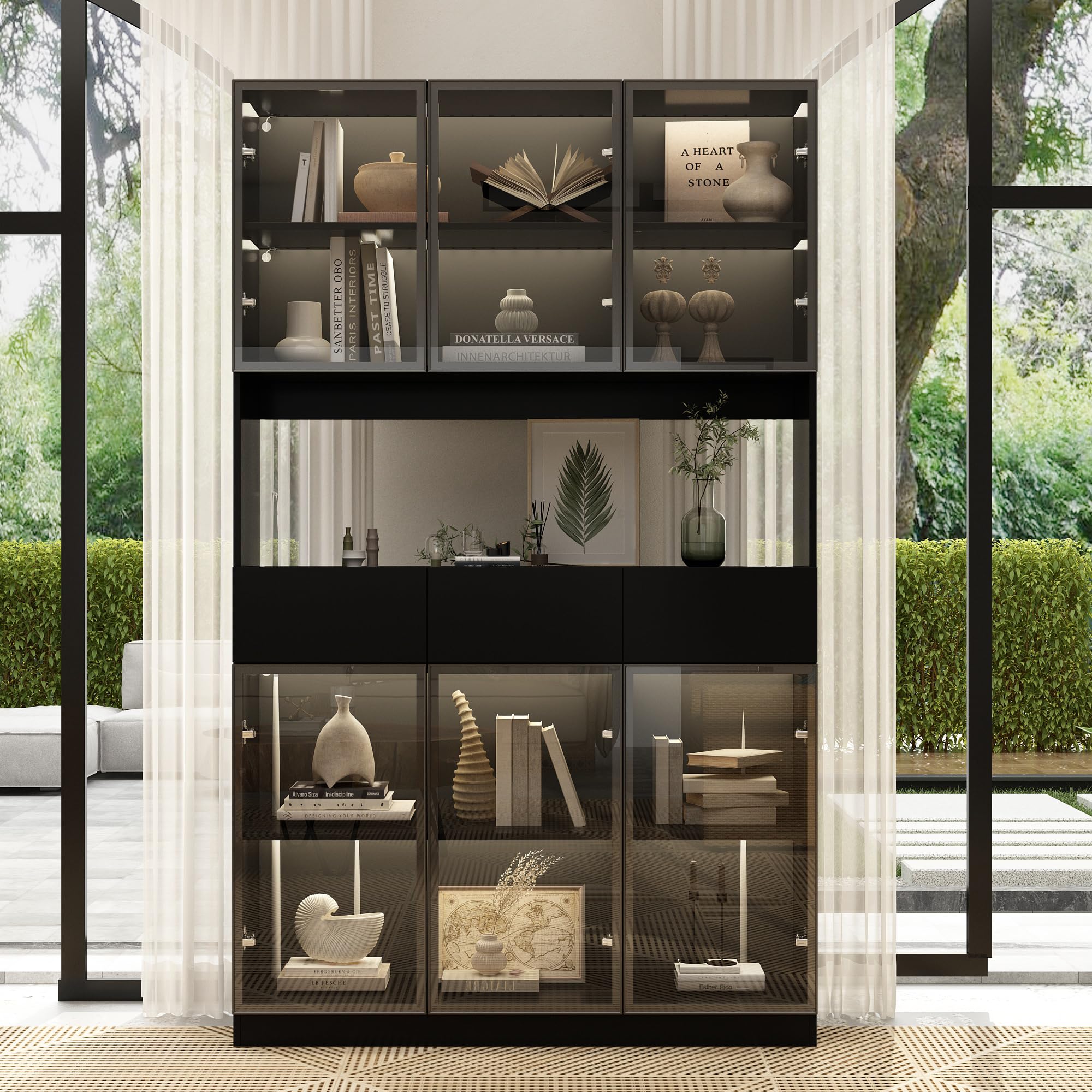 Amazon.com: Hitow Glass Door Cabinet with Lights and 8 Storage