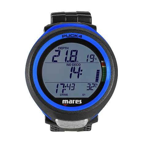 Mares Puck 4 Wrist Dive Computer | Entry-Level Watch-Style One Button Control Underwater Scuba Diving Computer, Black/Blue
