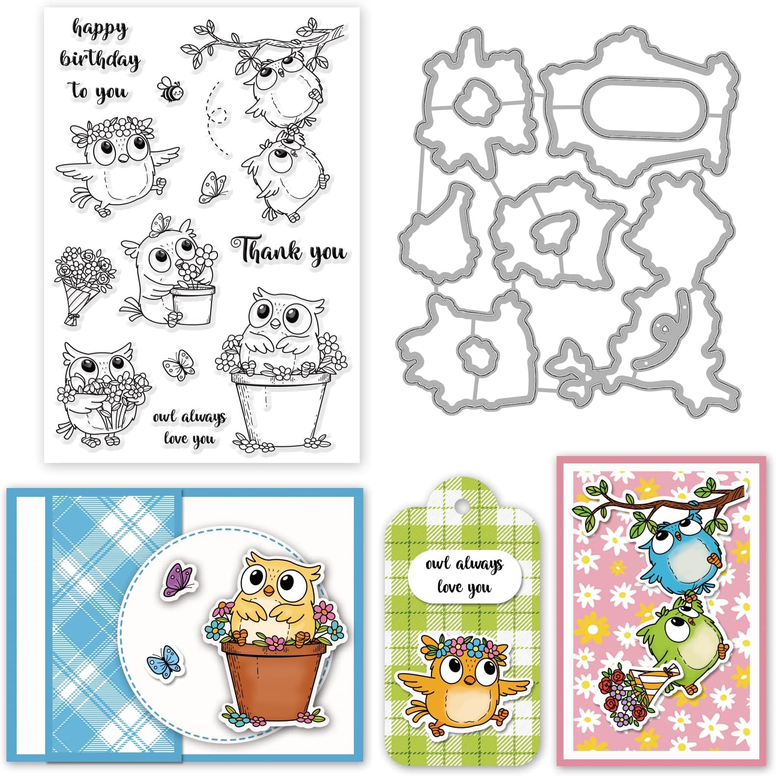 INFUNLY Flowers Birds Clear Stamps Christmas Silicone Words Clear Stamps Transparent Rubber Stamp and Die Sets for DIY Halloween Scrapbooking Photo Album Crafts Decorations