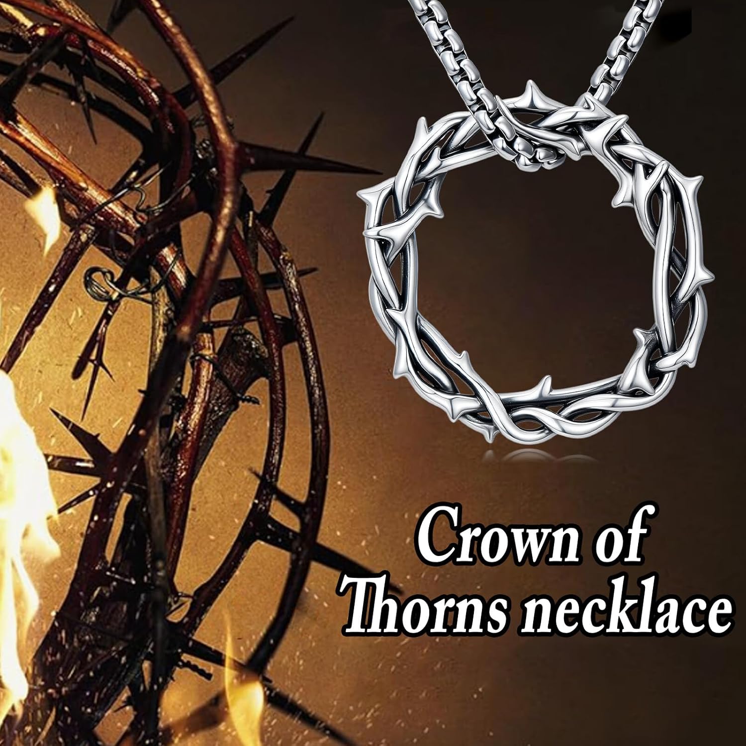 Crown of Thorns Necklace for Men 925 Sterling Silver Nail Cross Necklace Pendant Religious Christian Jewelry Valentines Day Gifts for Men