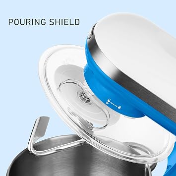 Sencor STM3622BL 6 Speed Stand Mixer with Pouring Shield and 4 Specialized Metal Attachments and Stainless Steel Bowl, 4.2 Qt, Blue