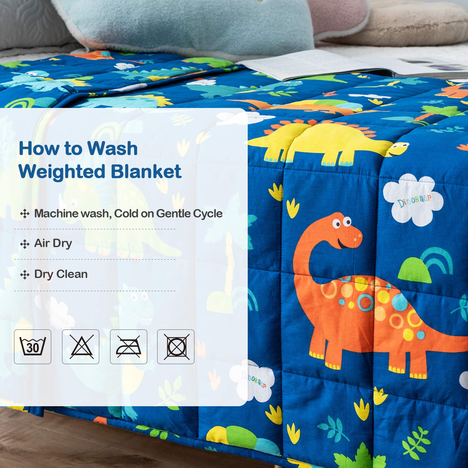 Sivio Gewichtsdecke 1,4 kg 90x120cm Kristallsamt Dinosaurier Reversible Schwere Decke Blau