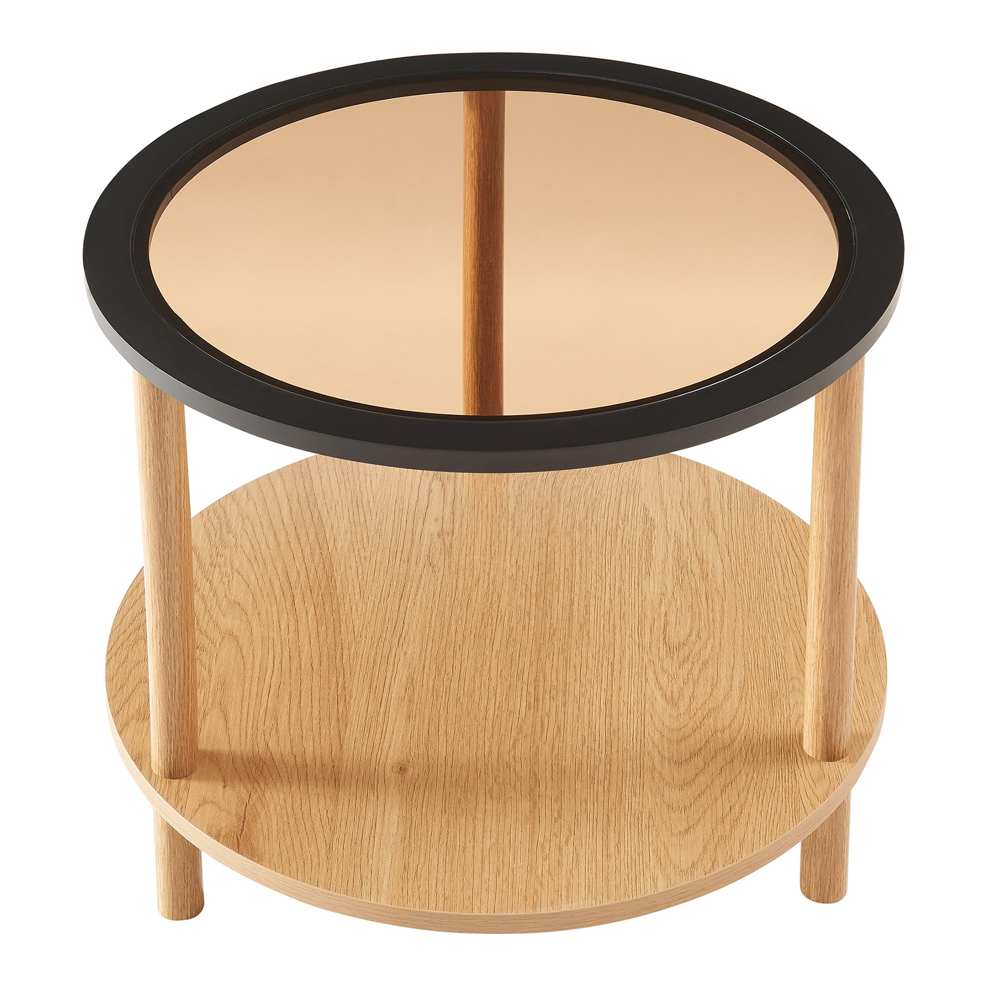 [en.casa] Table d'Appoint avec Plateau Rond en Verre Trempé de 6 mm Tablette Inférieur Bout de Canapé Table Basse Guéridon MDF Bambou 51 x 45 cm Bronze Noir Naturel