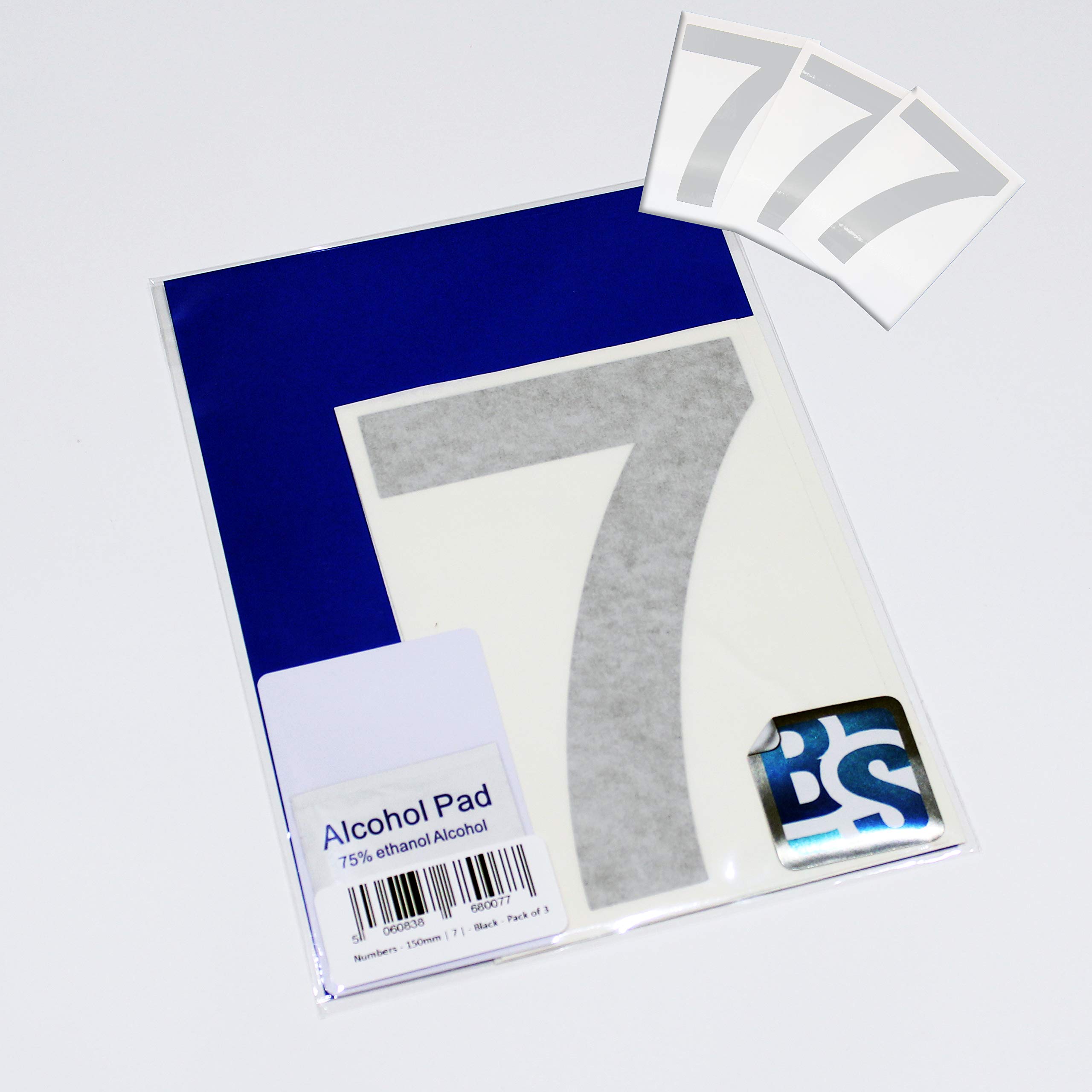 BS® Large Waterproof Non-fading Self Adhesive Vinyl Numbers | 7 (SEVEN) | 150mm | Pack of 4 | LIGHT GREY | Wheelie Bin Numbers
