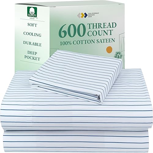 Vista 75 de California Design Den Juego de sábanas de 100% tejido de satén de algodón de 600 hilos, esquinas profundas, suaves, lavanda, tamaño King California