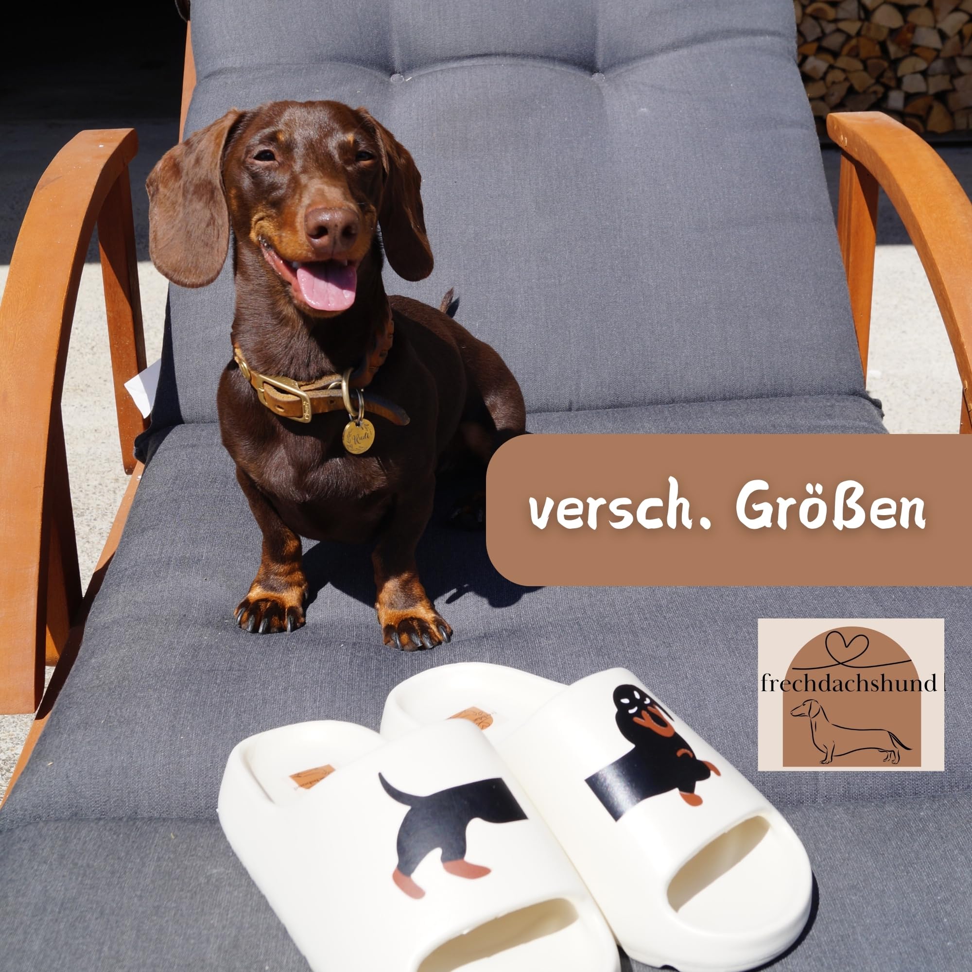 Dackel Badelatschen - Bequeme Hunde Hausschuhe für Zuhause, Dackel Schlappen in fünf versch. Größen