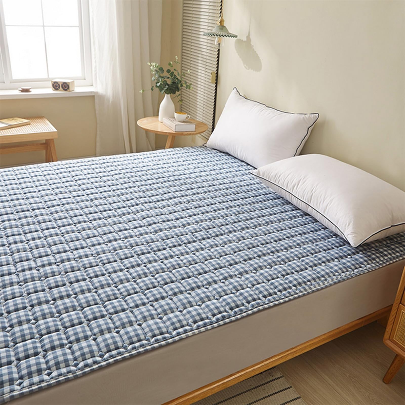 Matratzenschoner 120 x 200 cm Gesteppte Matratzenauflage Blau Eckgummis, Matratzenschoner aus 100% Baumwolle, Basic Matratzenschutz