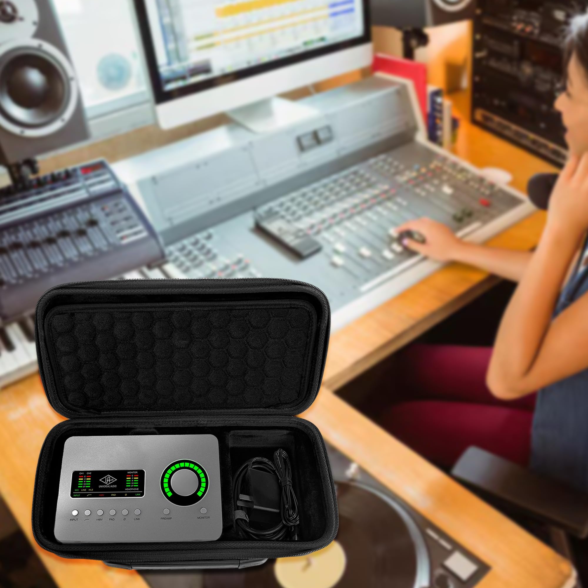 Musiin Custodia con interfaccia audio personalizzata compatibile con UA Apollo Solo Heritage/Apollo Solo USB, guscio rigido con tracolla, scomparto separato per cavi, archiviazione portatile per