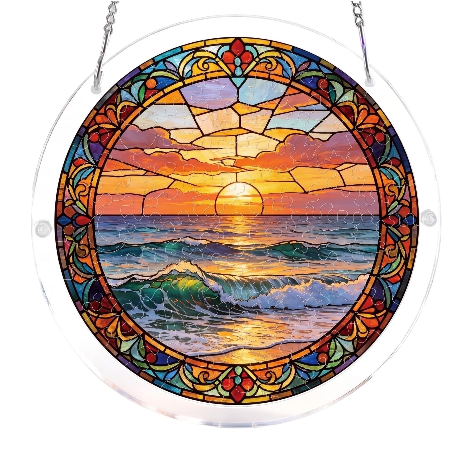 Stained Glass Window Hanging,Colorful Acrylic Jigsaw Puzzles Personalised Décor,Sun Catchers Indoor Window,Boho Adults Art Crafts for Window Gardens AL01 One Size
