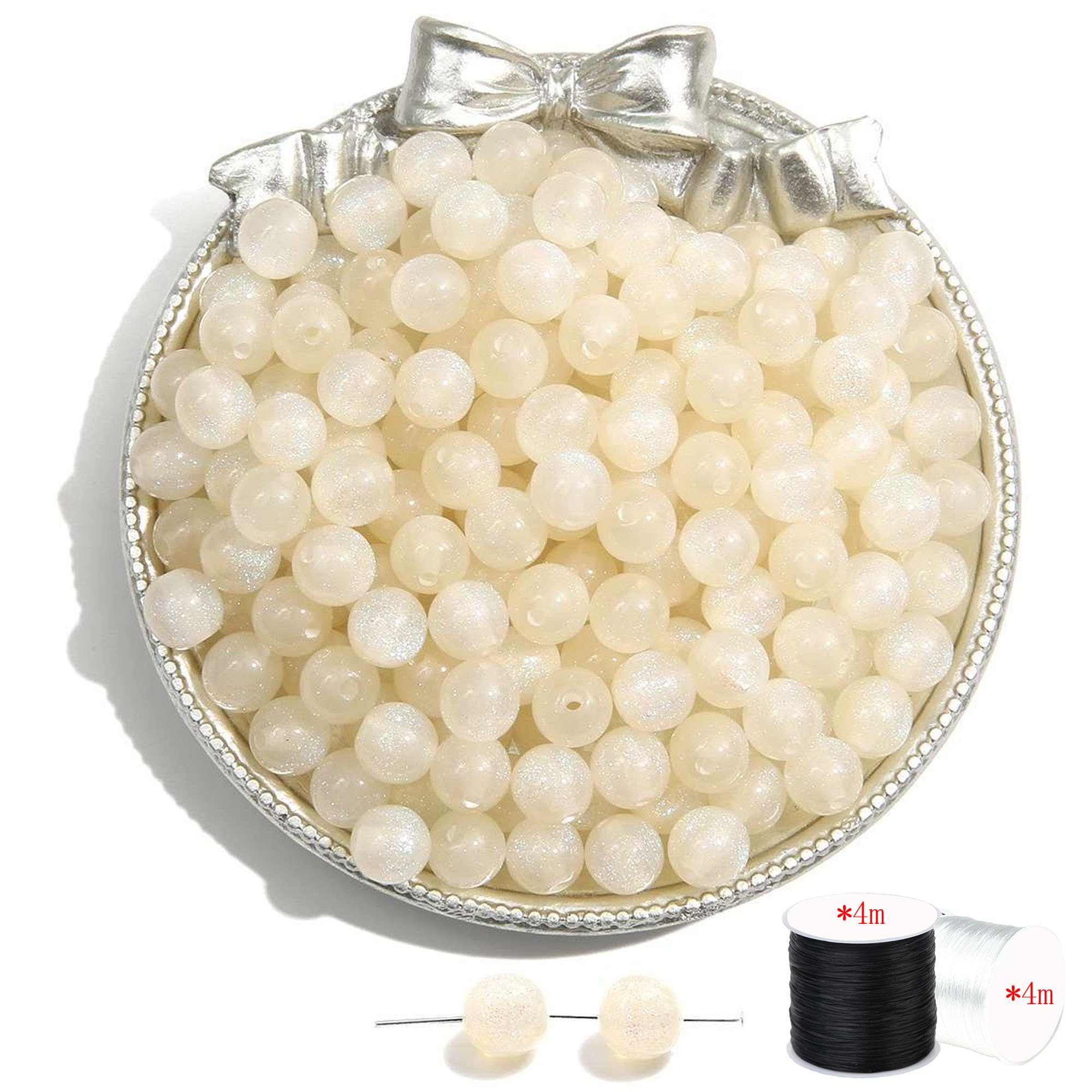ftiemlovde 60 Large 8mm Glitter Beige Beads Bracelet Making Kit