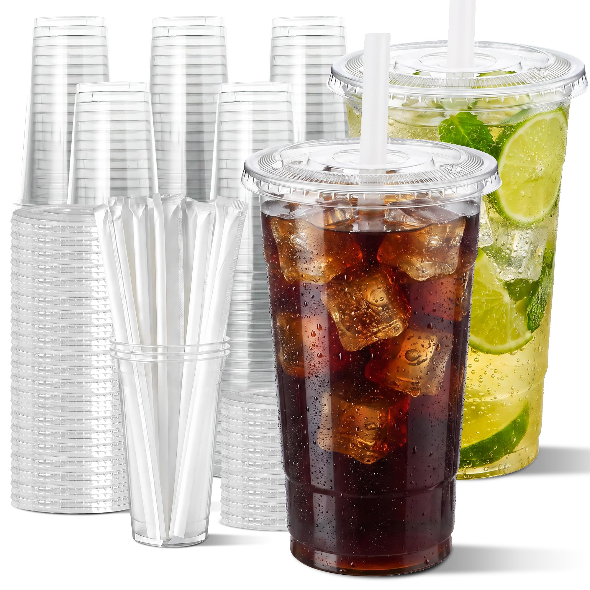 Charmount 32 oz 50 Sets Clear Plastic Cups with Lids and Str -8