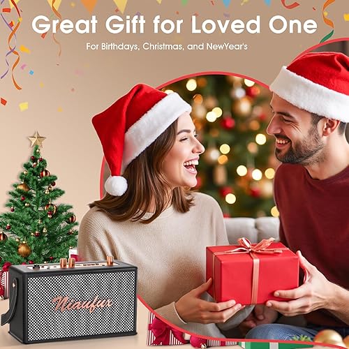 Miniatura 8 de Máquina de karaoke, altavoz de diseño retro con 2 micrófonos inalámbricos para adultos y niños, sistema de karaoke portátil para fiestas en casa,