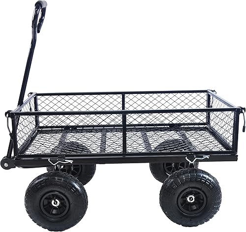 Miniatura 3 de Carrito de utilidad para exteriores de alta resistencia, carrito de jardín con lados extraíbles, carrito de herramientas rodante de acero, carrito