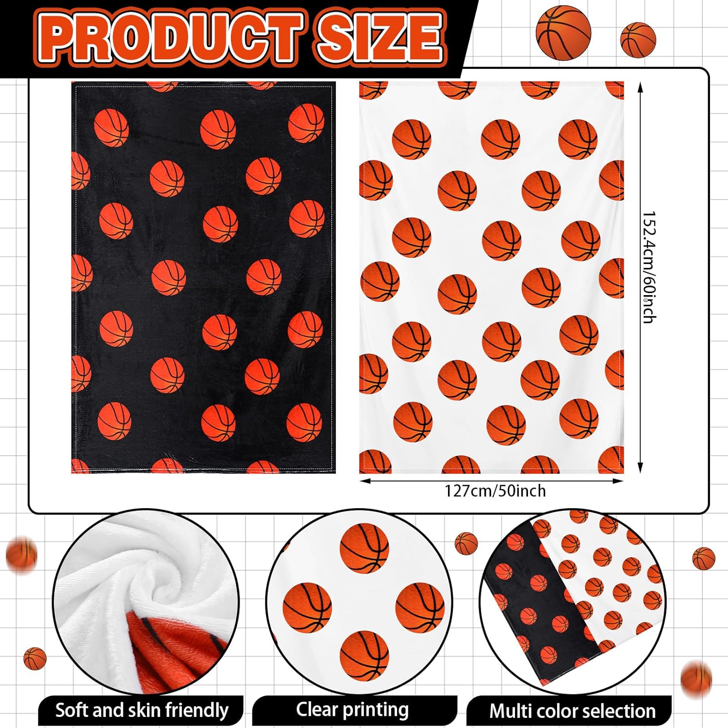 6 Pcs Basketball Team Gifts Basketball Blankets Basketball Stuff for Teen Boys Girls Basketball Throw Blankets for Basketball Players Basketball Theme Party Supplies, 50 x 60 Inch