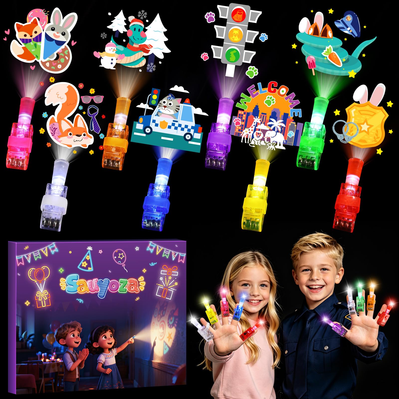 36 Pack Cartoon Animal Zoo Party Favors LED Finger Lights for Kids