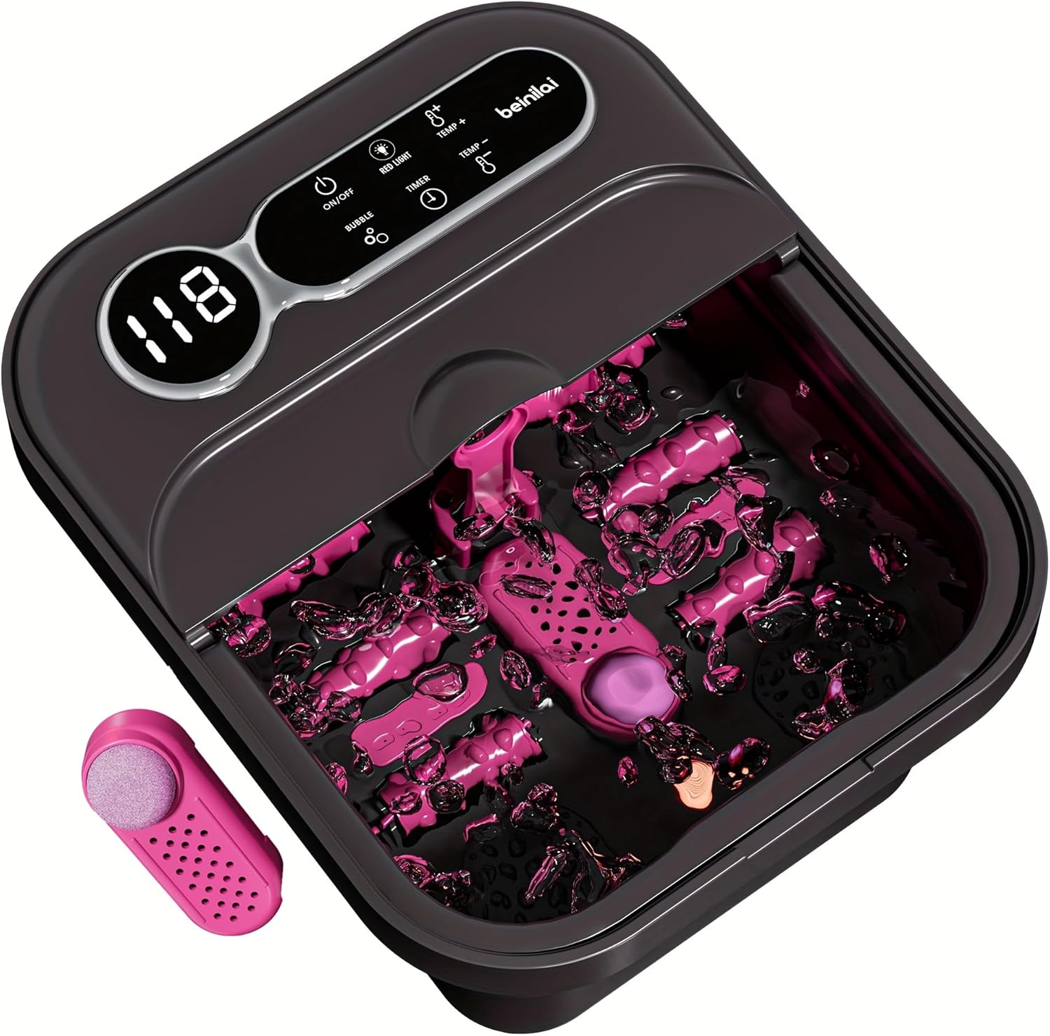 Foldable Automatic Heating Foot Spa Bath, Temperature-Controlled Foot Spa Basin with Massage Rollers, Bubbles and Foot Care Kit，Perfect Gift for Family And Friends, The Best Gift Choices for Christmas