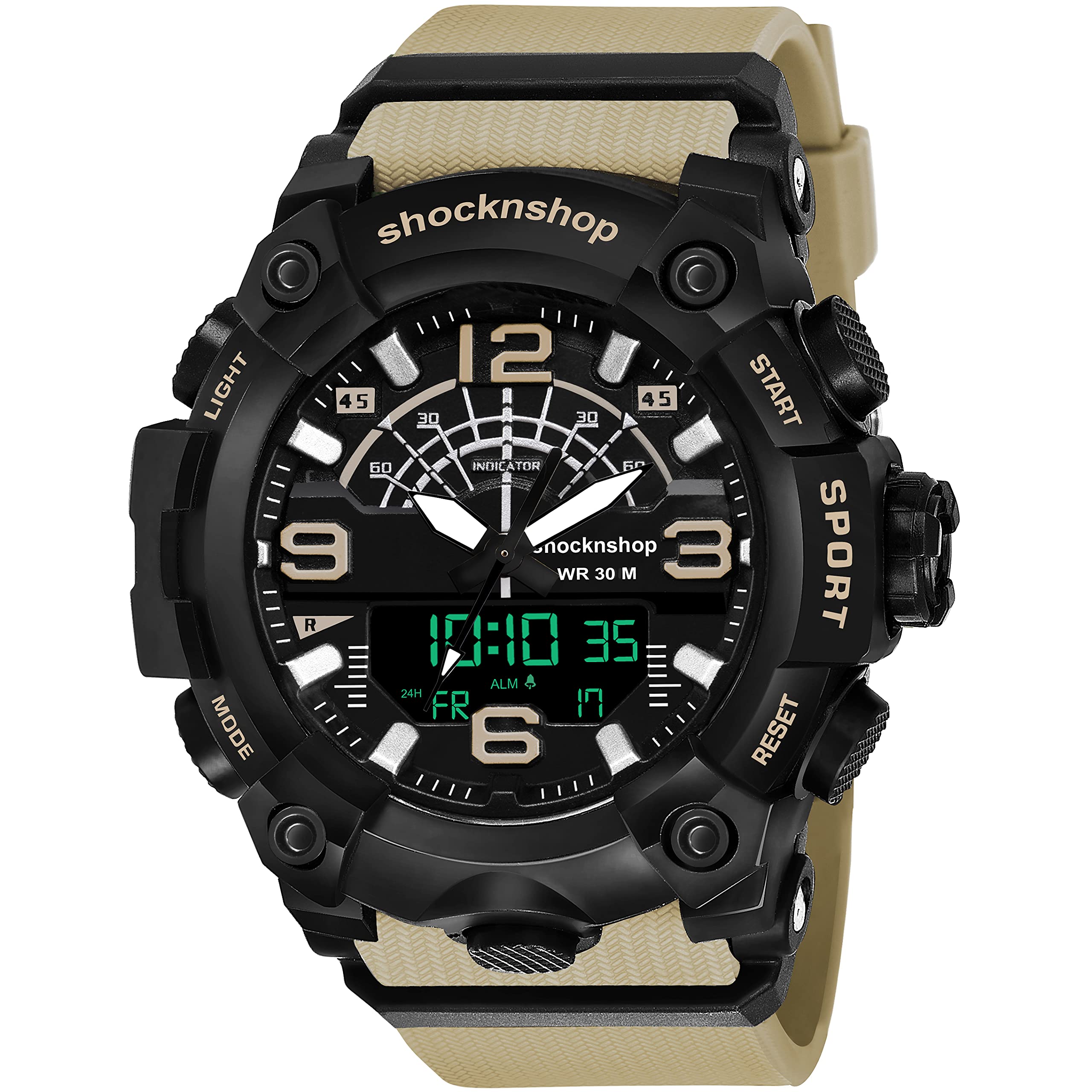 Shocknshop Rubber Analog Multifunctional Sports Digital Dial Watch For Men (Black Dial And Khaki Strap) -W02Kh, Brown Band (B09CZBP3G2) Amazon Price History, Amazon Price Tracker