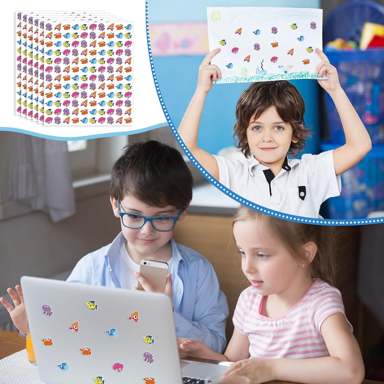 3000 Pcs Fish Stickers for Shark Ocean Small Sea Life for Reward Chart Reward Home Decor Room Wall DIY(Multicolor, Fish)