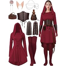 10 Pcs Women Renaissance Halloween Fairy Costume Medieval Hooded Elf Dress