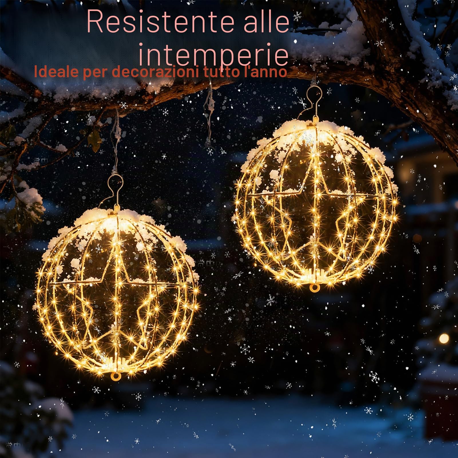 Yowin 2 Pezzi Luci Natale Esterno 30CM 200 LED Sfere Luminose Natalizie con Trasformatore, Timer, Stella di Natale 8 Modalità Palla Luminosa Natalizia Gigante per Interno Balcone - Telaio Bianco