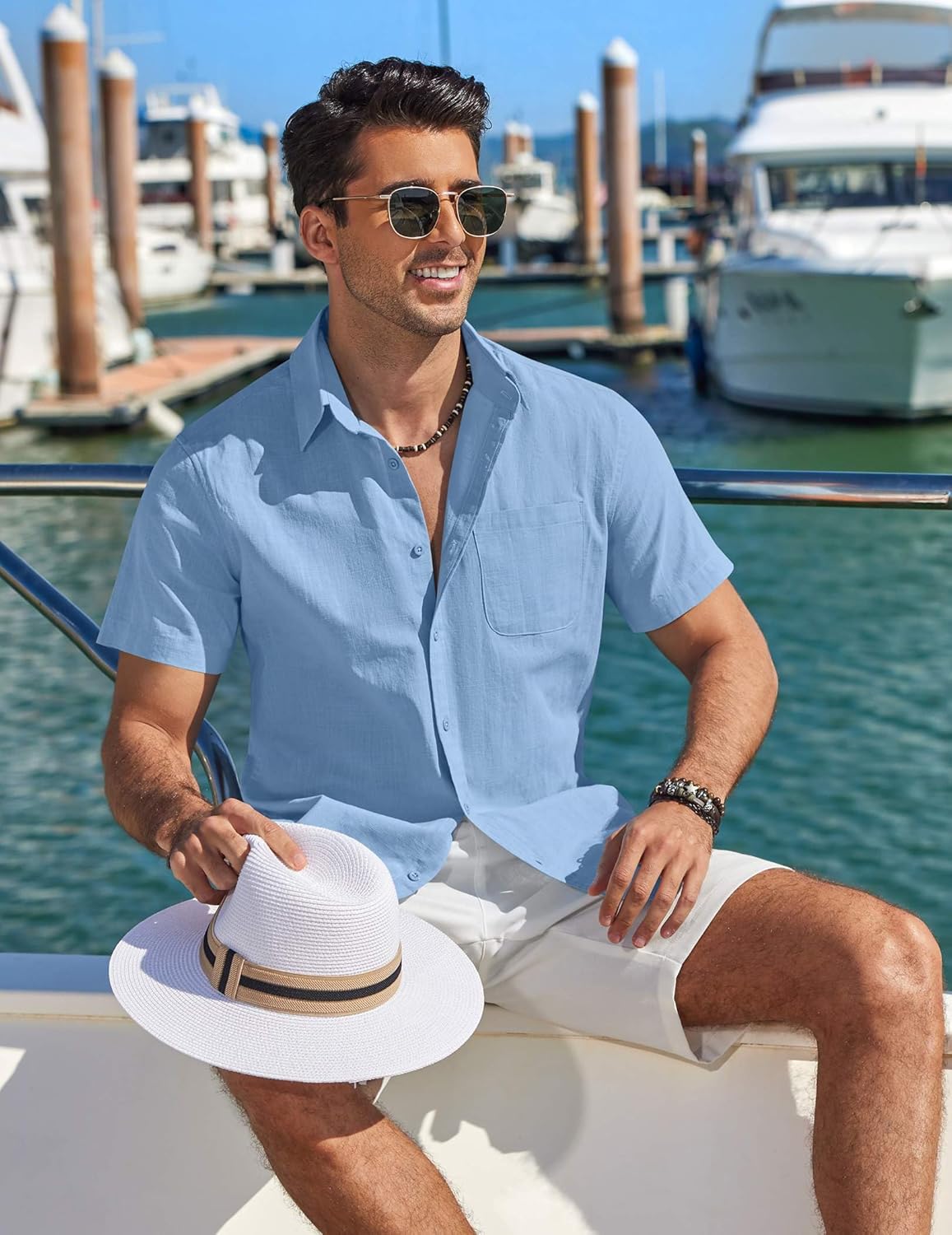 COOFANDY Mens Button Down Shirt Short Sleeve Casual Stylish Cotton Shirts Linen Textured Summer Beach Wedding Shirt - Image 2