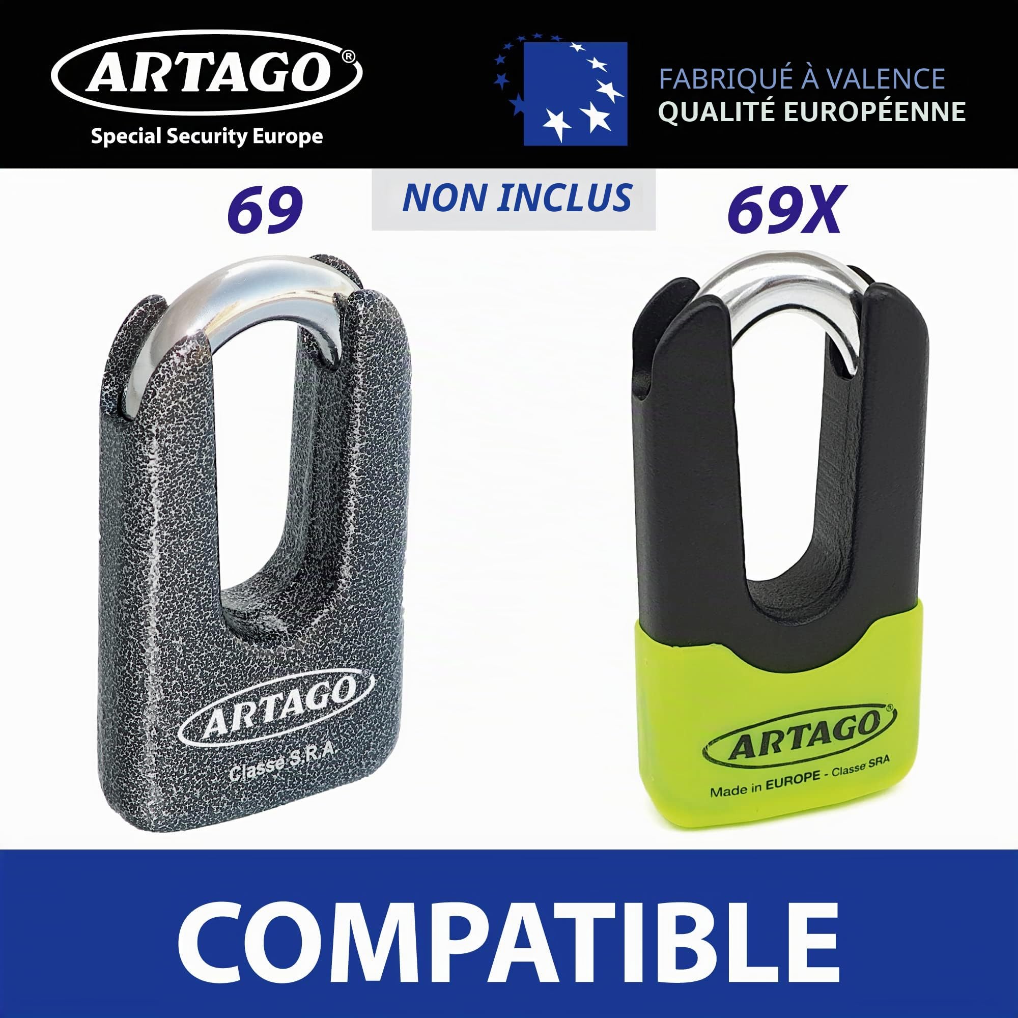 ARTAGO 568.2 Support Antivol pour Cadenas 69 et 69X, Fixation sur Tubes Ø18-25mm et Vis, Universel