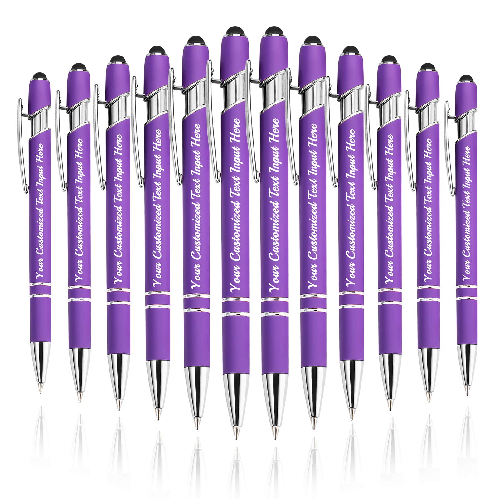 Betenshtresk Personalized Ballpoint Pen 12pcs, Custom Pens Free Engraved Bulk with Name Logo, Soft Black Ink Stylus with Touch Metal Office, Gift for