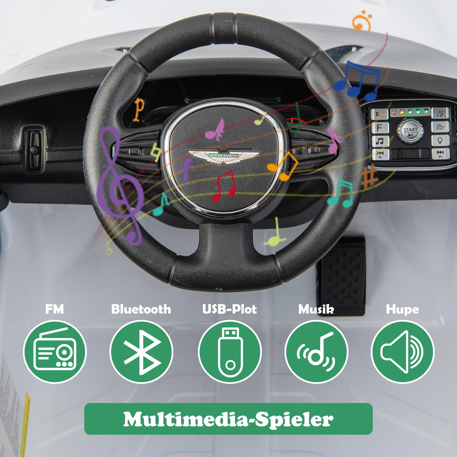 GOPLUS 12V Kinder Elektroauto Aston Martin DBX, Kinderfahrzeug mit Ferbedienung, Hupe, Musik, Schweinwerfer & Rücklicht, Kinderauto mit Slow-Start-Funktion für 3-8 Jahre alt (Weiß)