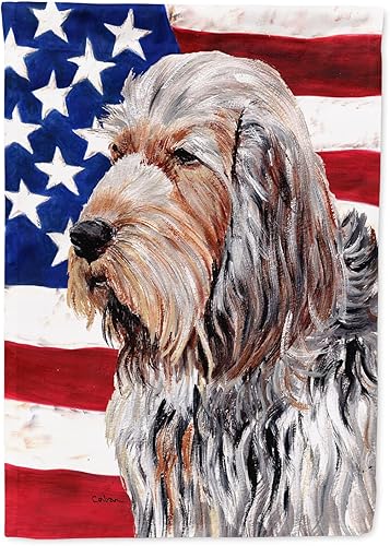 Miniatura 250 de Caroline's Treasures SS4017GF Bandera de Estados Unidos con Bulldog Inglés para jardín, bandera decorativa para patio exterior, patio, parterres,