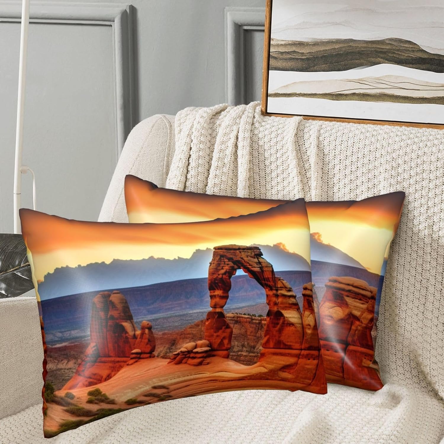 2 Pack Satin Pillowcase for Hair and Skin, Queen Size Pillow Case with Hidden Zipper, Arches National Park Silk Pillow Cover 20x36 Inches, Soft Cooling Pillowcase for Sleeping Gift