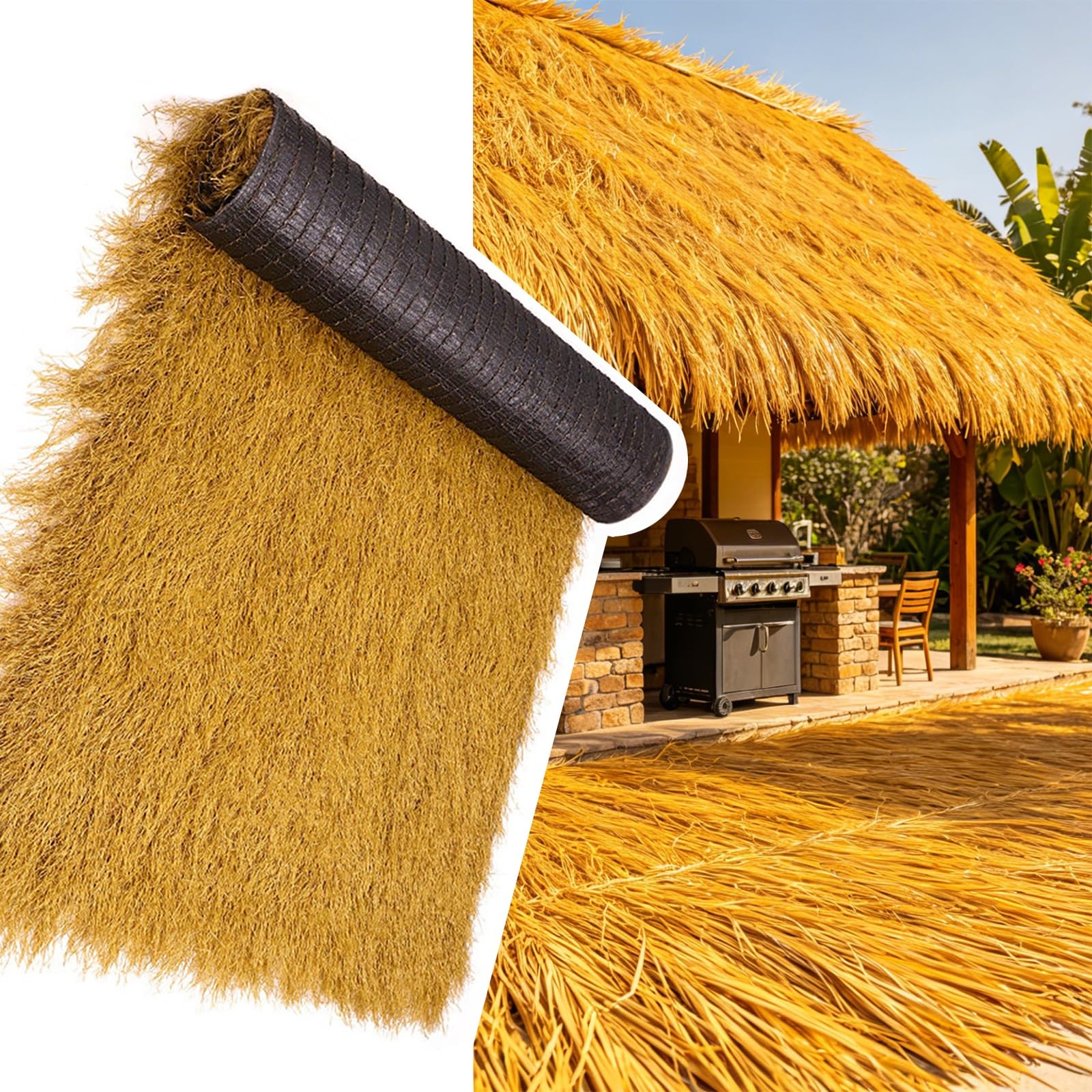 ZzERTE Waterproof Artificial Thatch Roofing,Artificial Straw Roof Thatch Hut Grass,Mexican Palm Grass Rolls,Synthetic Thatch Roof Cover For Garden Patio Fence(1x5m(39.4x197in))