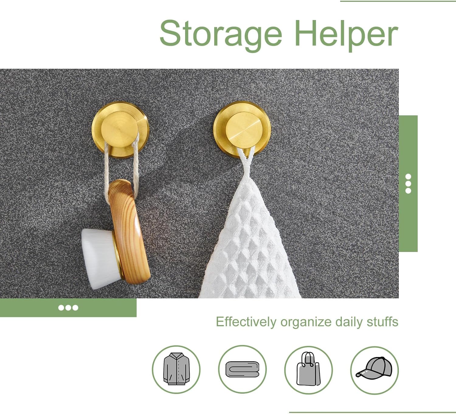 Hand Towel Ring, Coat Hook 2Pcs Bundle, APLusee 304 Stainless Steel Wall Mounted Bathroom Accessories Brushed Gold