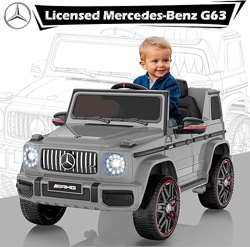 Miniatura 10 de ANPABO Auto de juguete Mercedes-Benz G63 con licencia, para niños, 12 V, con control remoto para padres, aviso de batería baja, faro delantero LED