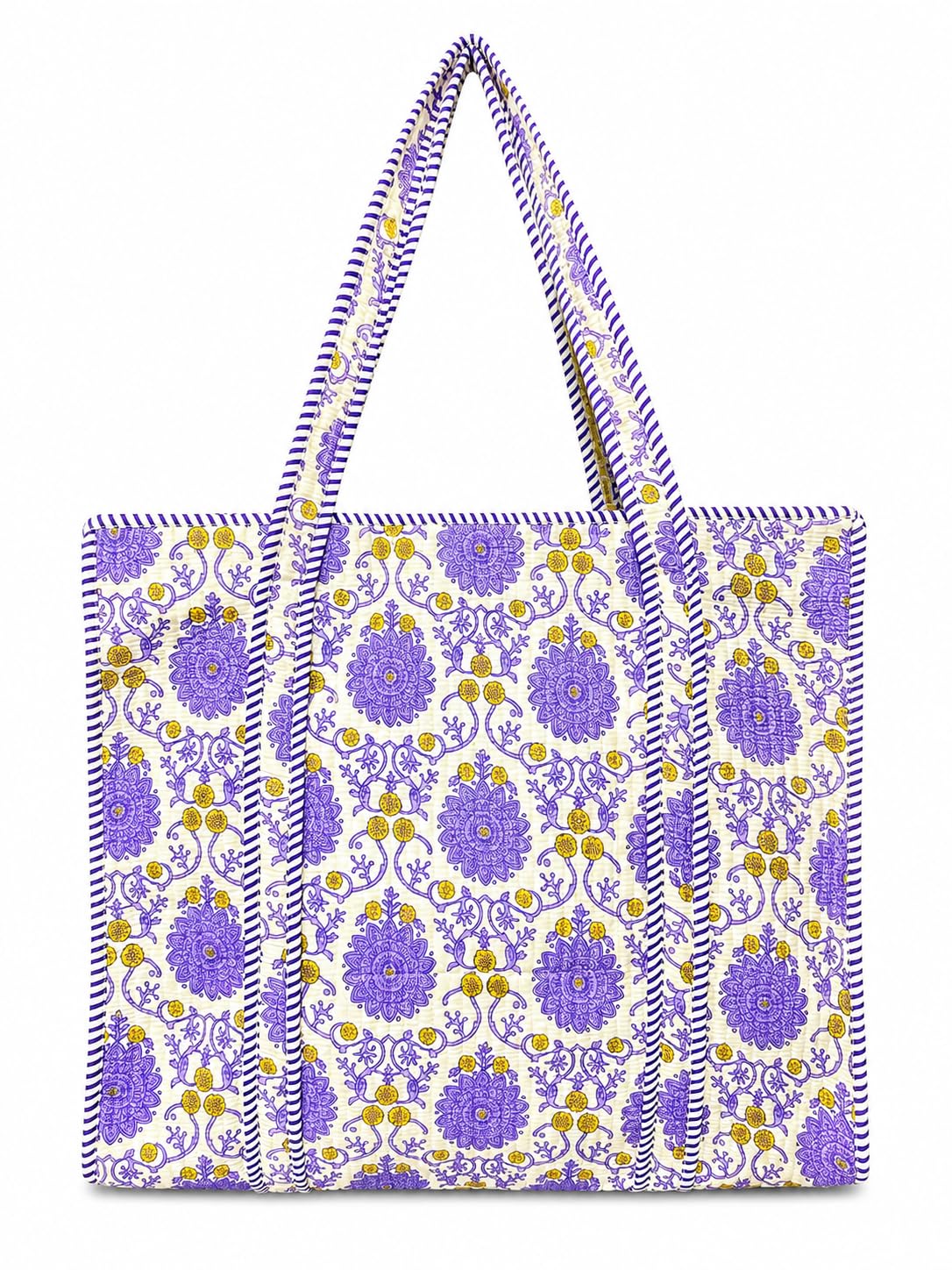 Unique EMBROIDERY Quilted Cotton Tote Bag, Hand Block Print, 16x16 in-picture-34