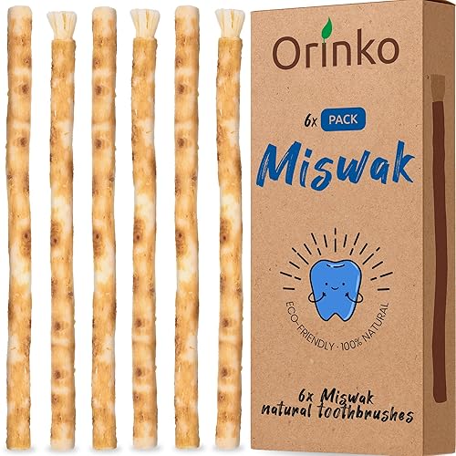 orinko - Miswak Stick 6X Palitos de limpieza de dientes - Cepillo de dientes natural Miswak - Cepillo de dientes 100% natural - Limpieza y