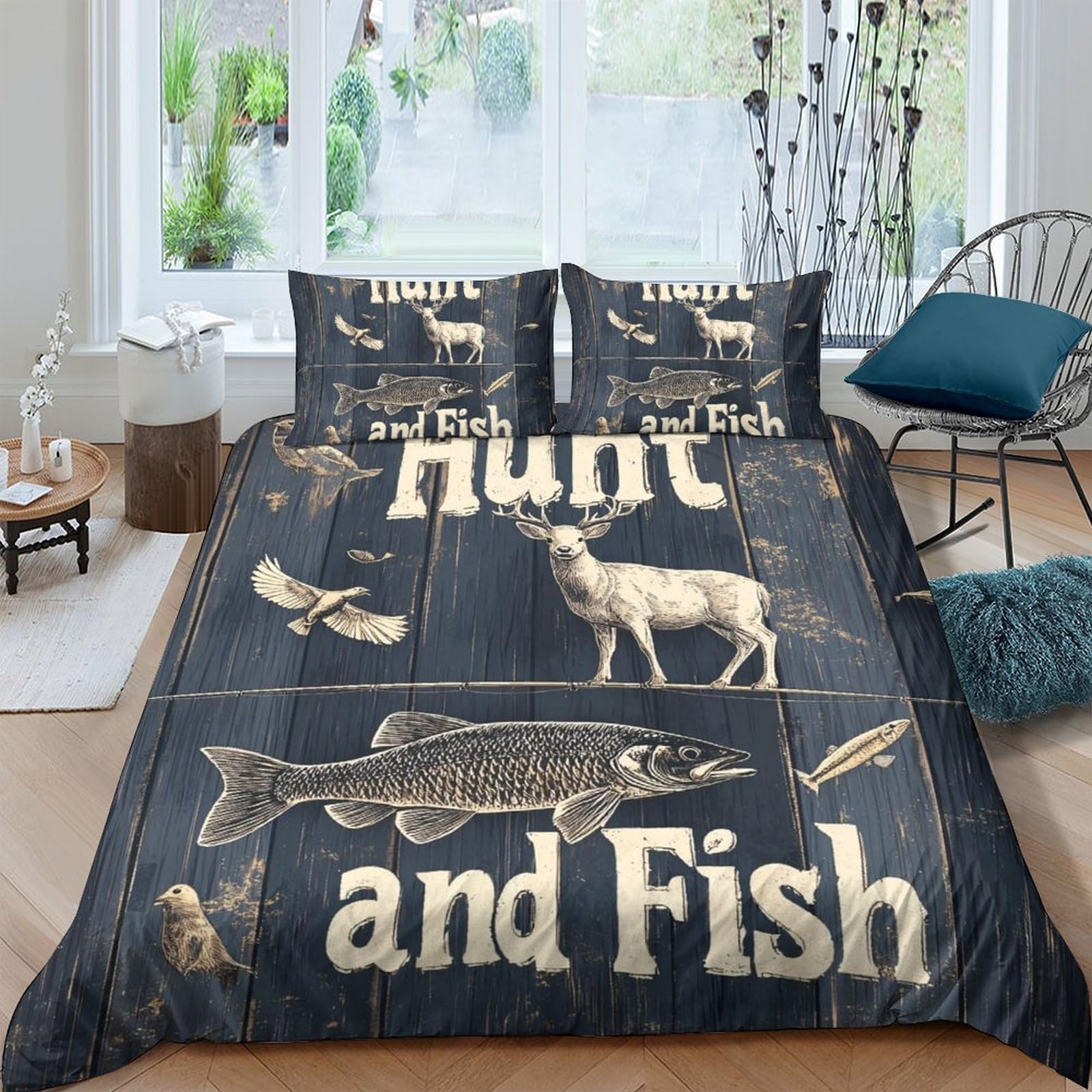 Ctjqhvkz Style-3 3D Printed Hunting Dog Fitted Sheet Microfiber Rustic Fish Pattern Bed Cover For Bedroom Dorm Mattress Protection Decor Single（135X200cm）