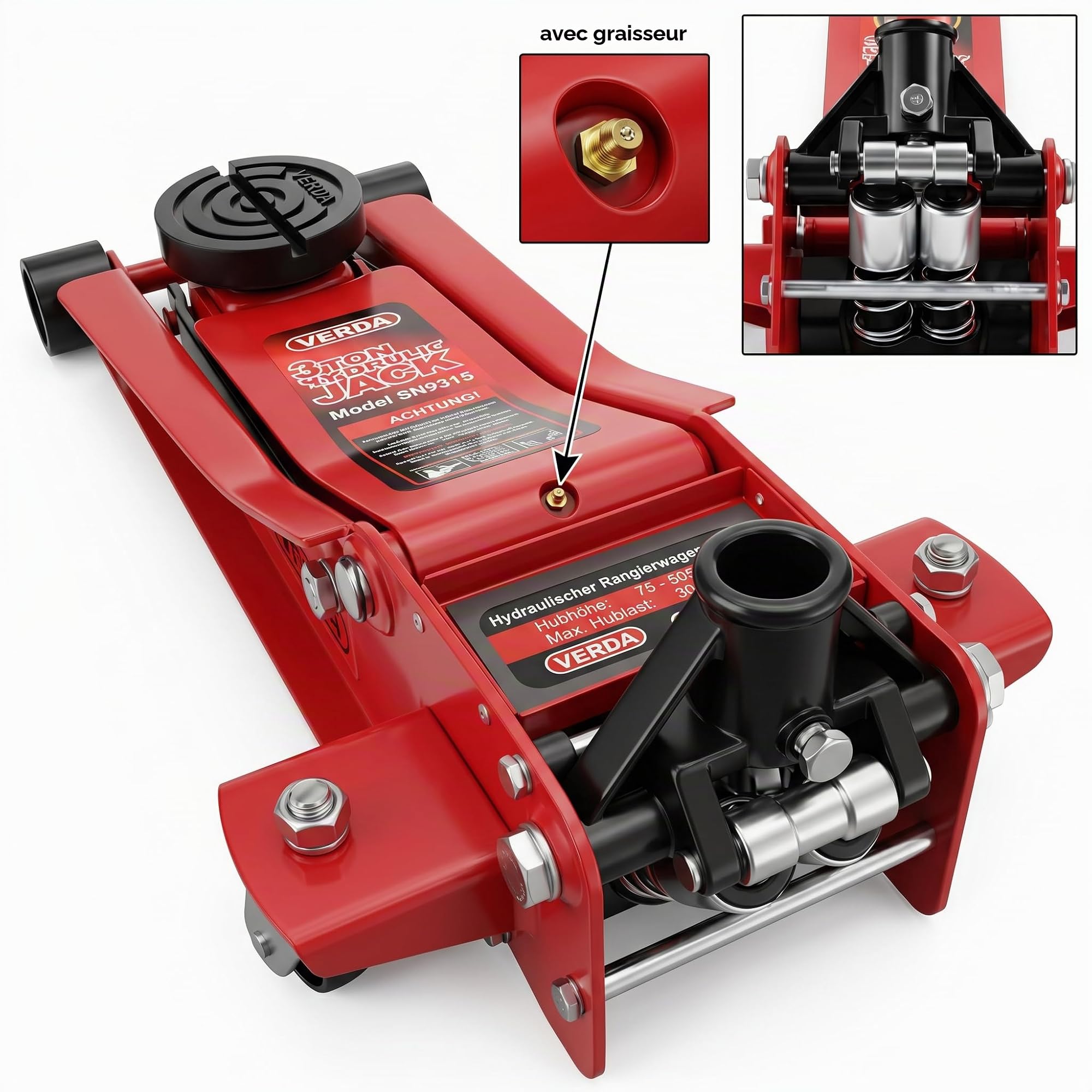 Wagenheber 3T, Véhicule de manœuvre, Bas, Double piston, Élévateur, Support, Chevalet, Choix de modèle (Élévateur)