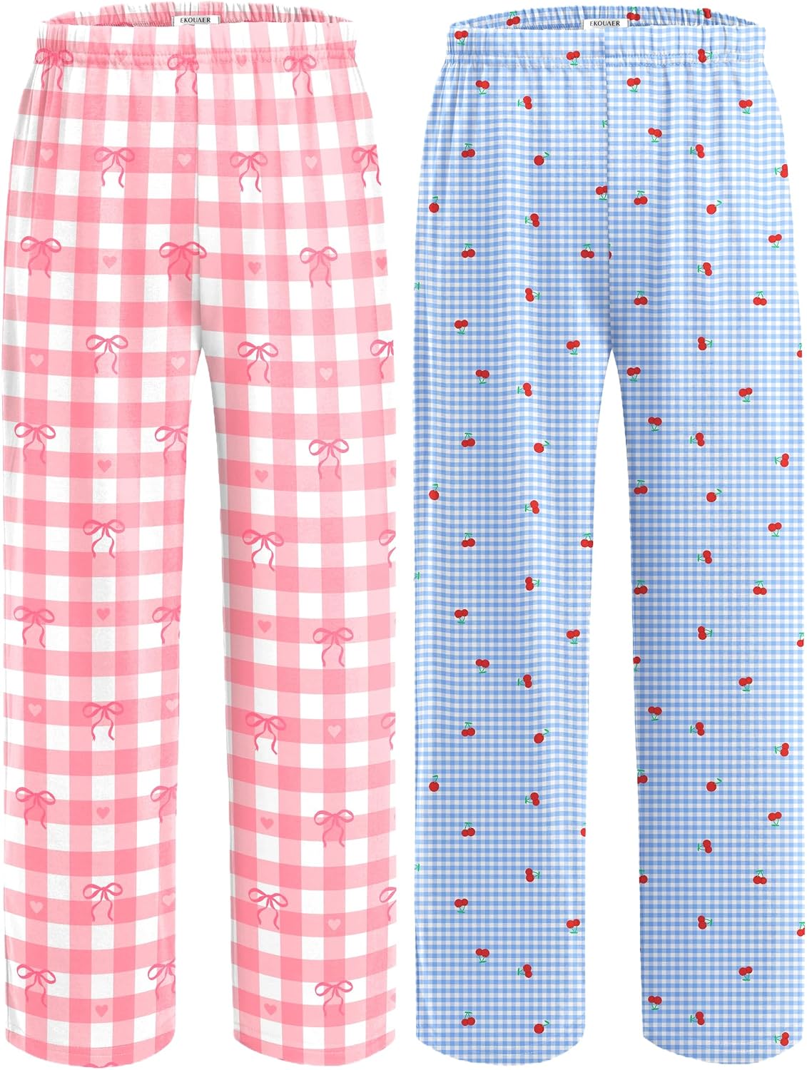 Ekouaer 2 Pack Girls Pajama Pants Cute Print PJ Bottoms With Pockets