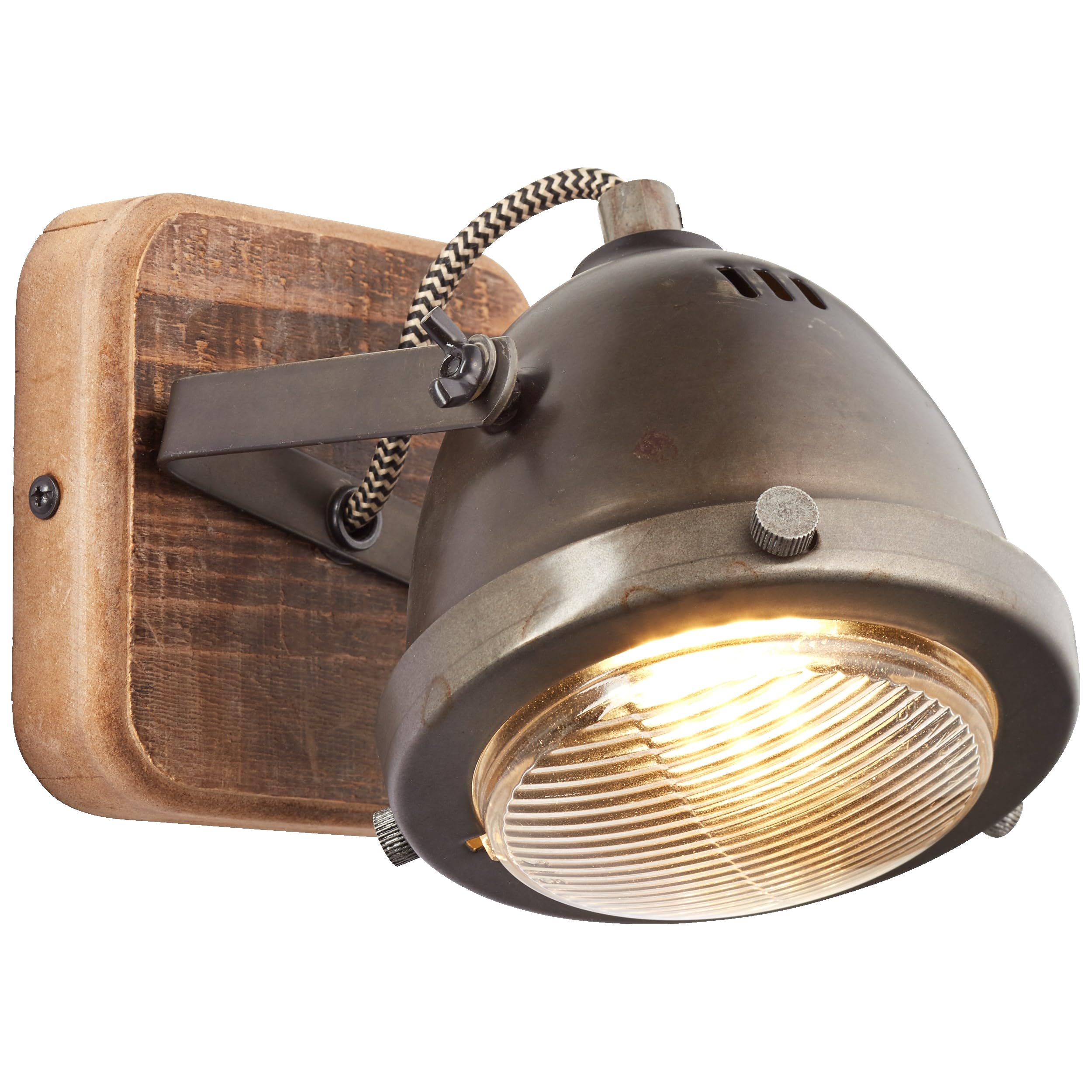 Lightbox rustikaler Wandstrahler mit ausgefallenem Retro Design | 12 x 12cm | Stylischer Wandspot für schönes Flair im Eingangsbereich | Material: Metall/Kiefernholz | Farbe: Braun/Stahlfarben